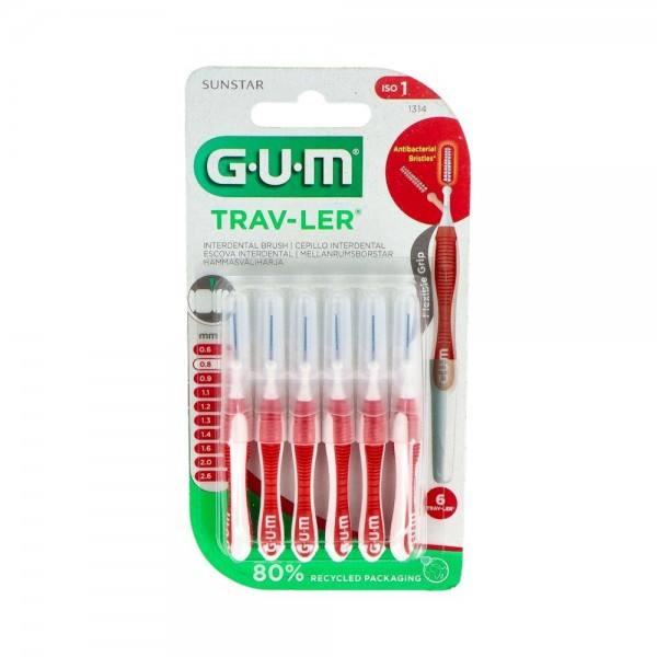 CEPILLO INTERDENTAL GUM TRAV-LER 1314 0,8MM ROJO 6 U