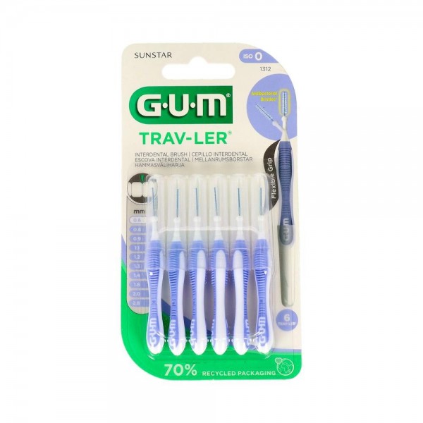 CEPILLO INTERDENTAL GUM TRAV-LER 1312 0.6MM AZUL CLARO 6 U
